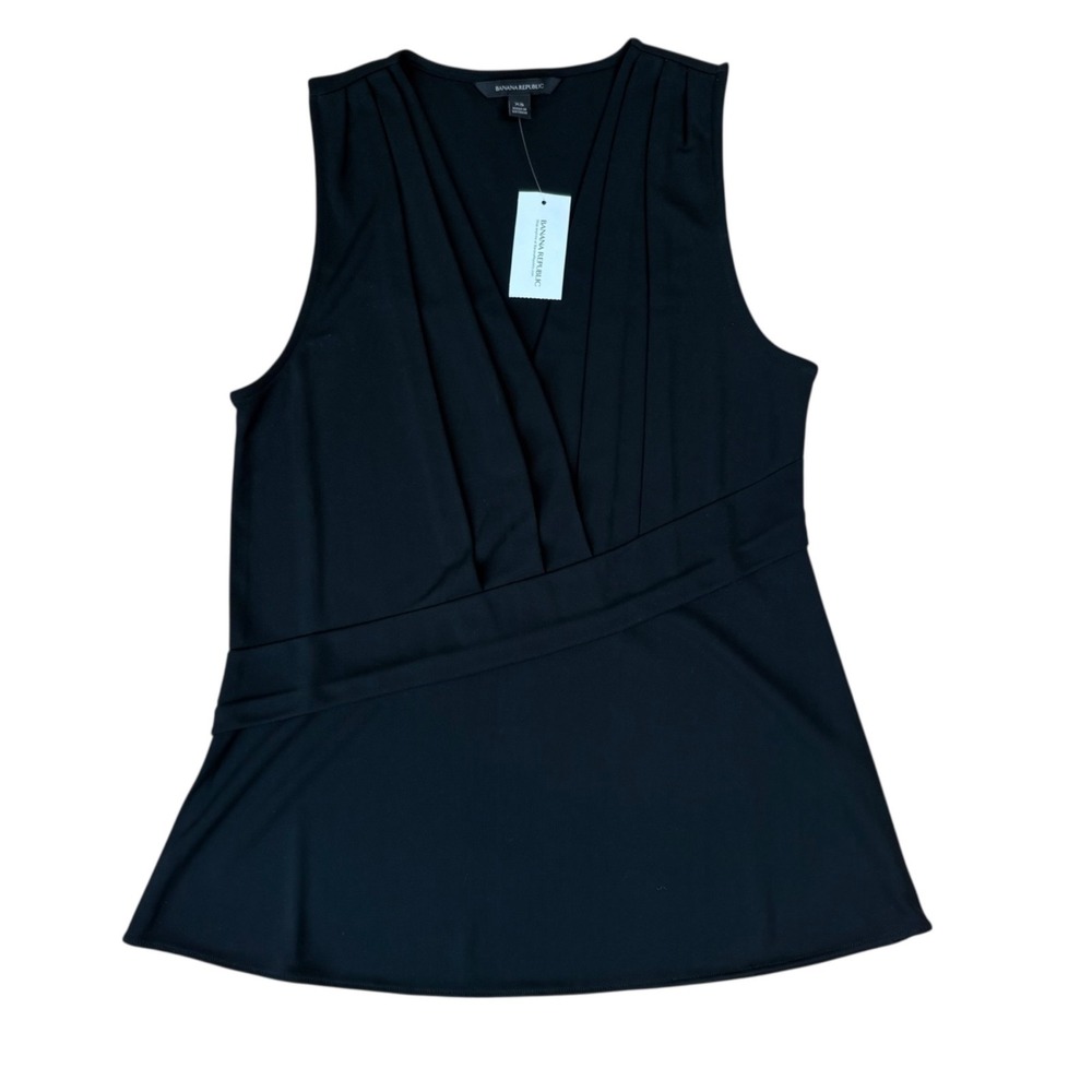 Banana Republic Pleated‎  Black V-Neck Sleeveless Top Womens Size XS Classic